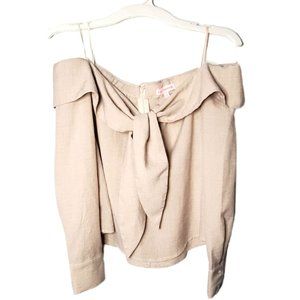 re:named Off the Shoulder Tie Blouse, Cropped ~ Small ~ Tan